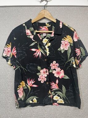 L Vintage Caribbean Joe Hawaiian Print Button Down Camp Shirt